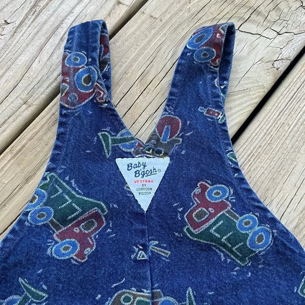 Baby B'Gosh Boys Vintage Overalls Blue Truck Print Size 12M